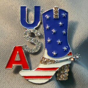 USA Brooch Patriotic Enamel Rhinestone Uncle Sam Hat Pin 1.5”
